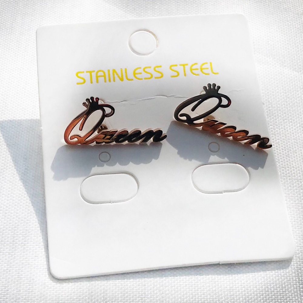 Queen Stainless Steel Earrings with Crown.
